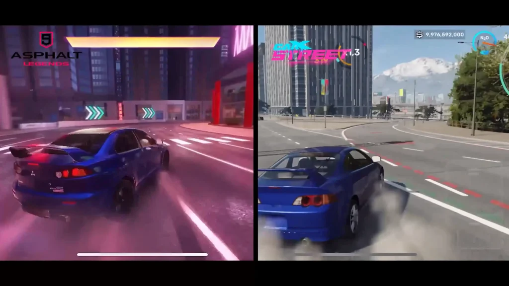 Asphalt 9 Legends vs CarX Street Side by Side Comparison iOS 4K 60 FPS 3 28 screenshot